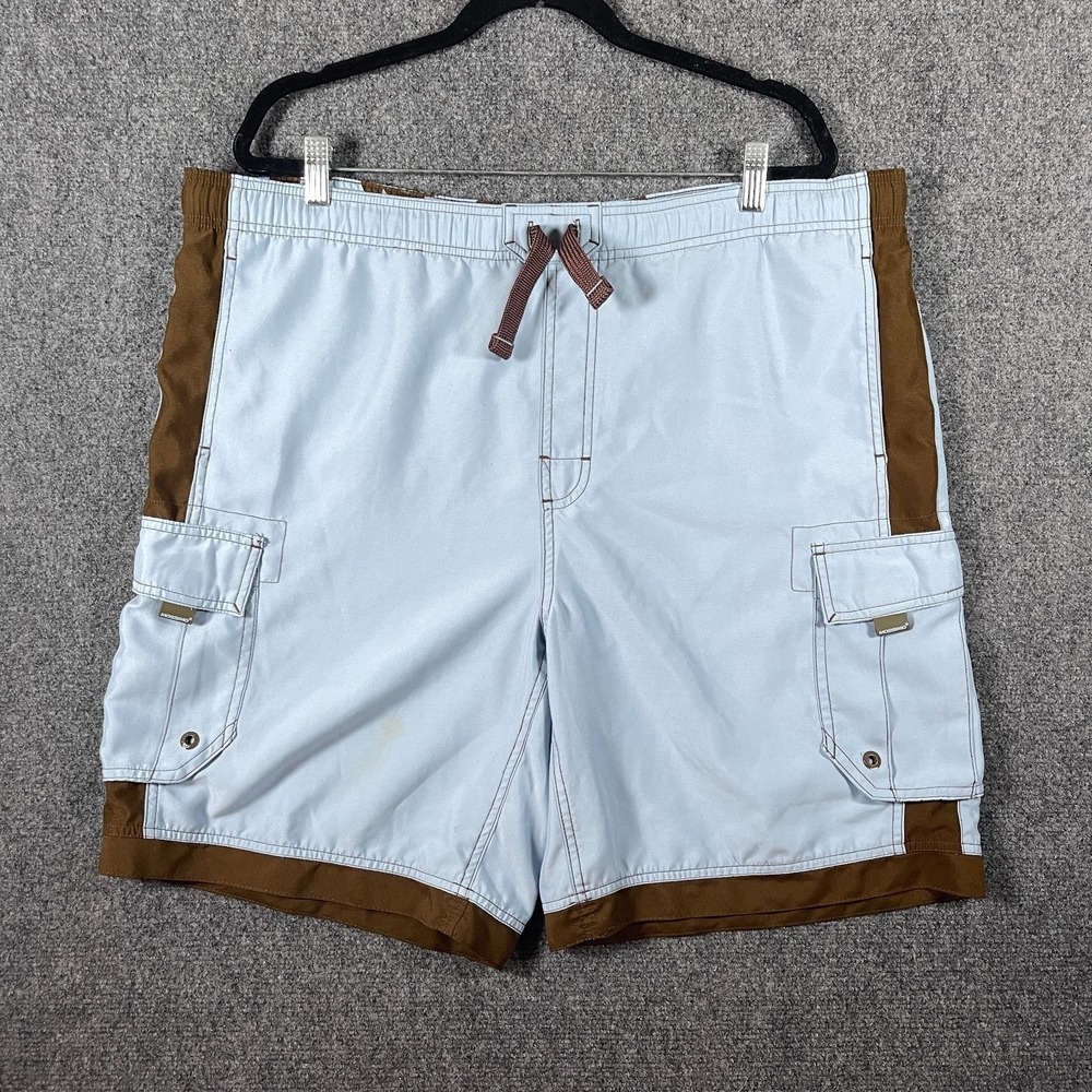 Vintage Y2K MOSSIMO Swim Trunks Board Shorts Baby Blue Brown Size Large #3410